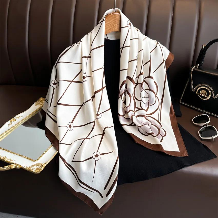 90*90cm Silk Scarf Scarftop Headwraps For Woman Fashion Four Seasons Hair Accessories Hijab Foulard Bandana Femme Headscarf90*90