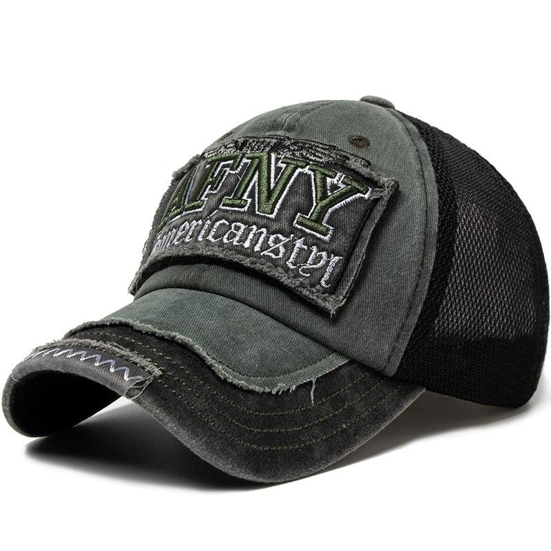 Washed Men Mesh Baseball Cap Hole Fitted Caps Snapback Hats for Women Gorras Casquette Embroidery Letter Retro Hat Breathable