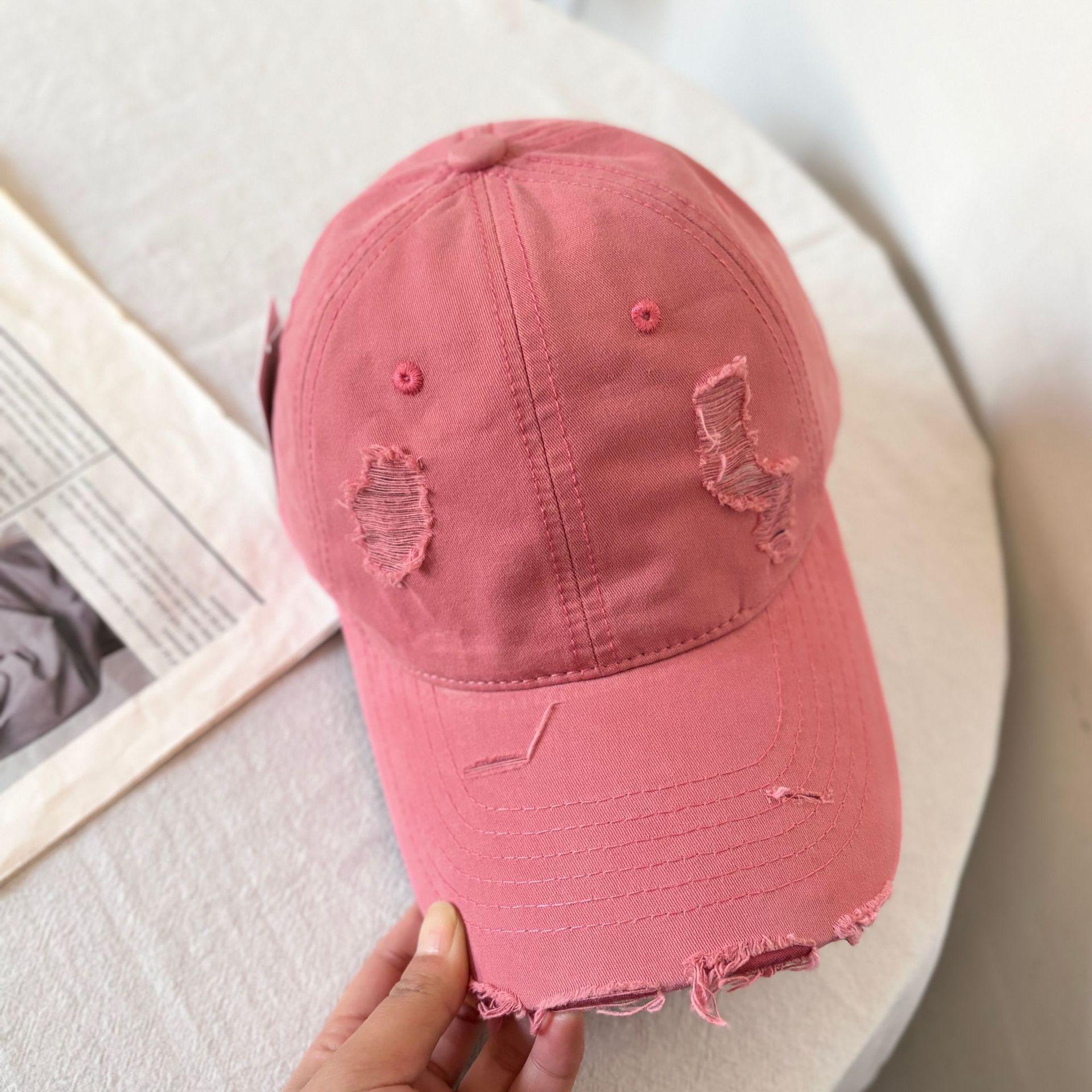 

Outdoor solid color old broken edge washed baseball cap men s and women s trendy brand street casual versatile sun hat M（56-58cm） рожевий