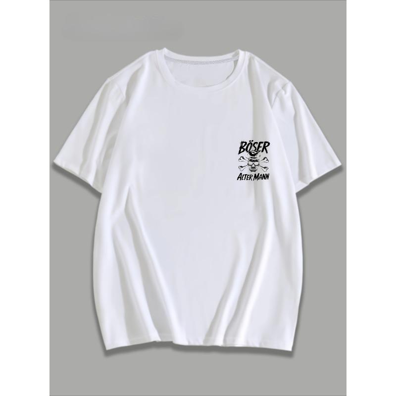 Herren Big & Tall Kurzarm-T-Shirt Street Style Vintage Print T-Shirts Geeignet für Männer Lockerer Schnitt Rundhals Freizeit-Oberteil