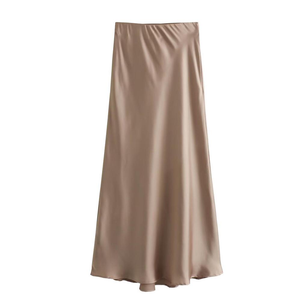 New European & American Style Satin Midi Skirt 8632845