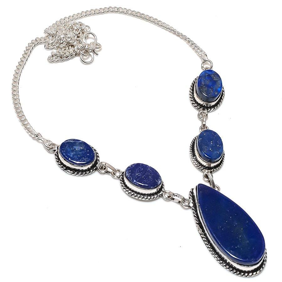 Lapis Lazuli Gemstone 925 Sterling Silver Jewelry Necklace 18"