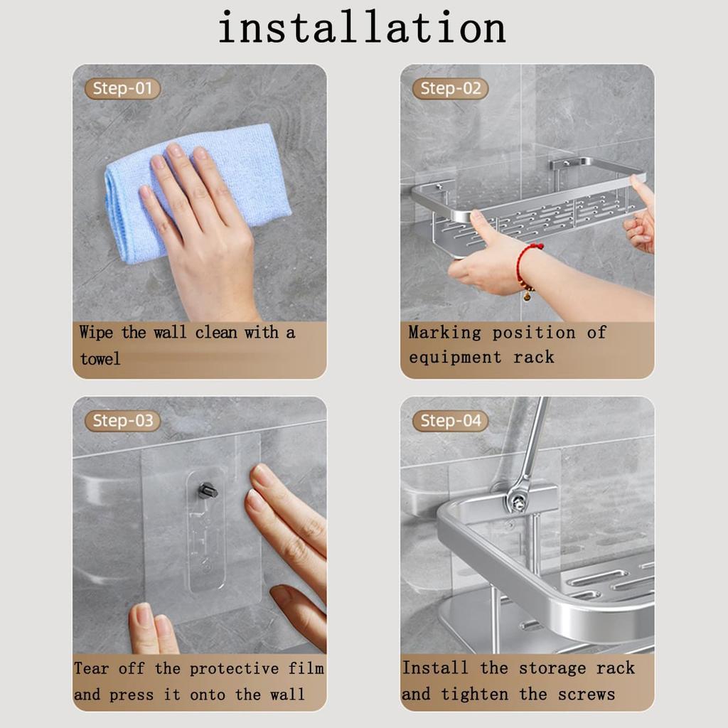 Spice Rack Dish Wall Shelf Kitchen Cabinet Storage Shelves Drying Sink Nail Free Wall Hanging Corner Rectangular Rack