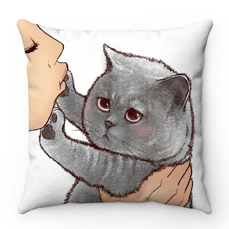 Cartoon Facial Modeling Cat Pattern Series Digital Printing Short Plush Pillow Covers For Sofa Office Cushion Cover Home Goods