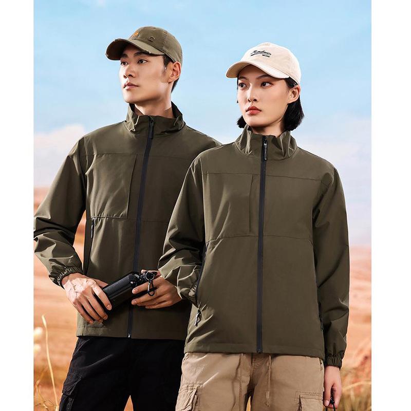 Unisex Hooded Soft Shell Jacket: Stand Collar, Solid Color, Zip-Up, Long Sleeve Windbreaker