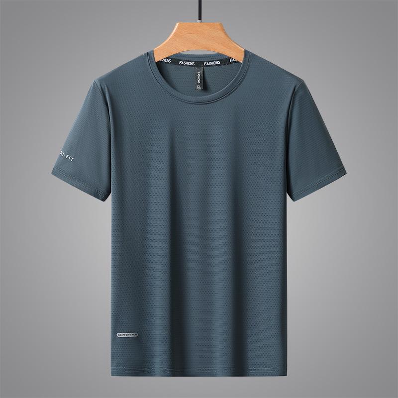 Men's Quick-Dry Ice Silk Short Sleeve Sport T-Shirt - Breathable, Elastic, Casual Round Neck