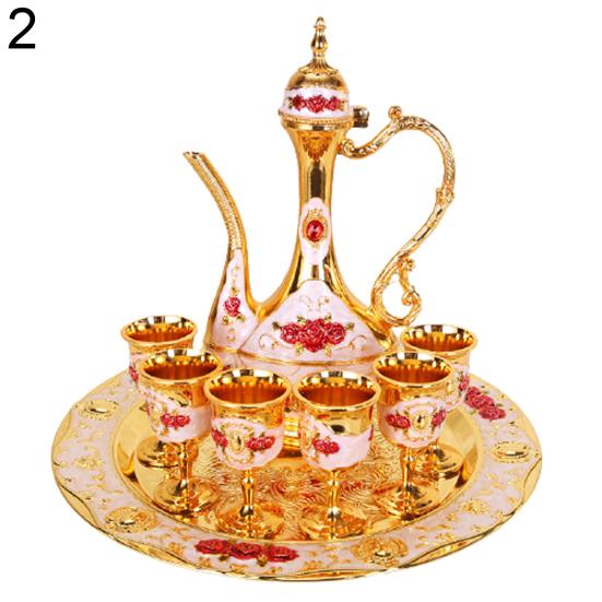 8Pcs/Set European Cup Kettle Vintage Metal Wine Wedding Tray Kit Home Gifts