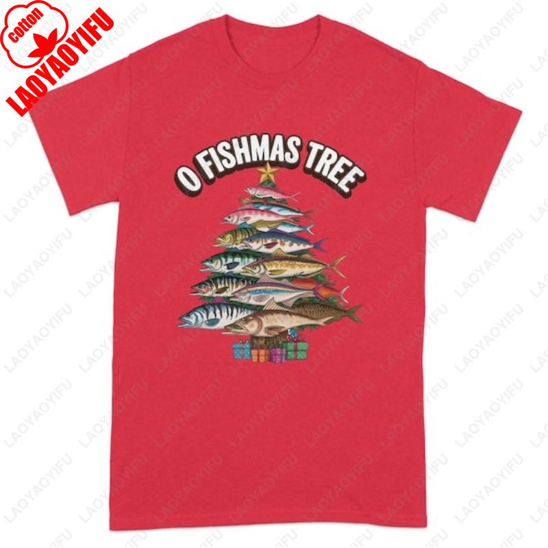 

Christmas Fishing Fishmas Tree Funny Holiday Tshirt Men Women Cotton Xmas Festival Tees Unique Fisherman Gift Nautical Gift Tops S