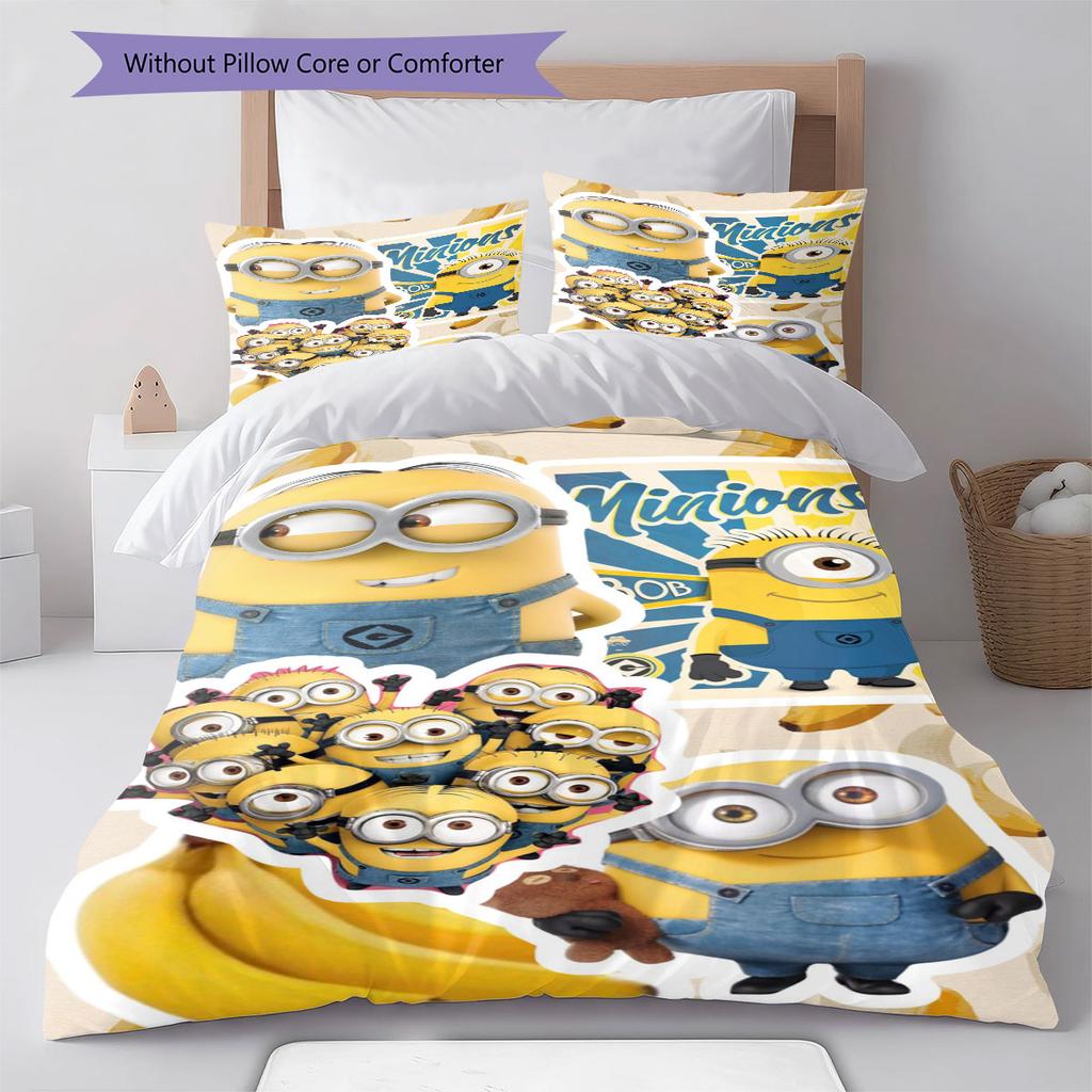 Minions Themed Printed Bedding 3PCS Cute Cartoon Suit For Children Boys Teens Bedroom Home Decoration