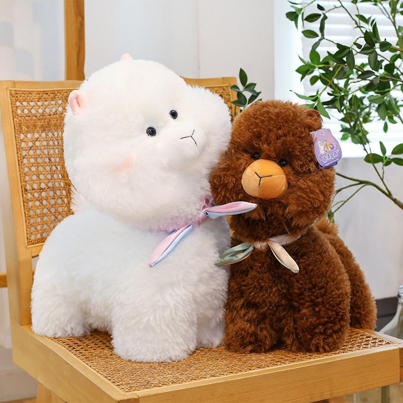 White And Cute Brown Alpaca Plush Toys With Scarves For Children Companionship