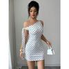Women Sexy Polka Dot One Shoulder Tie Slim Bodycon Mini Dress