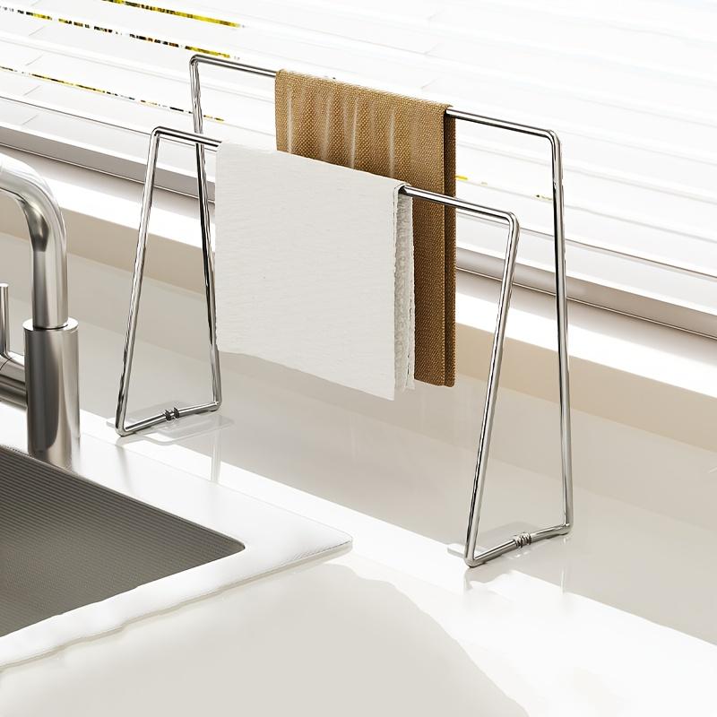 

304 Stainless Steel Kitchen Sink Organizer Rack, Countertop Dish Towel Holder with Drainage, Space-Saving Cloth Storage Rack слоновая кость