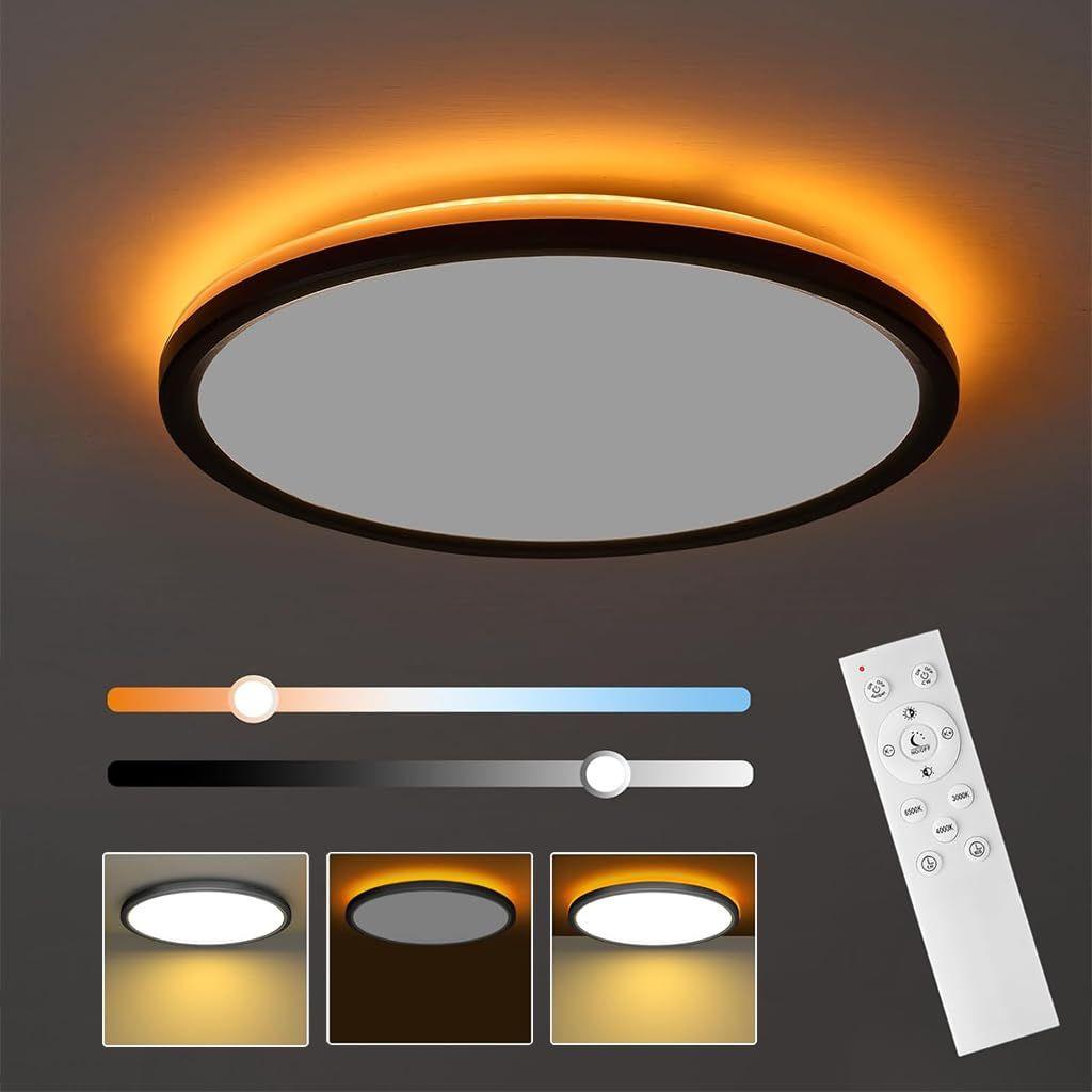 

12 Диммируемый светодиодный потолочный светильник с пультом дистанционного управления, 24 Вт 3-цветный потолочный светильник с диммируемым ночником 1800k теплый, круглые накладные светодиодные потолочные светильники (черный)