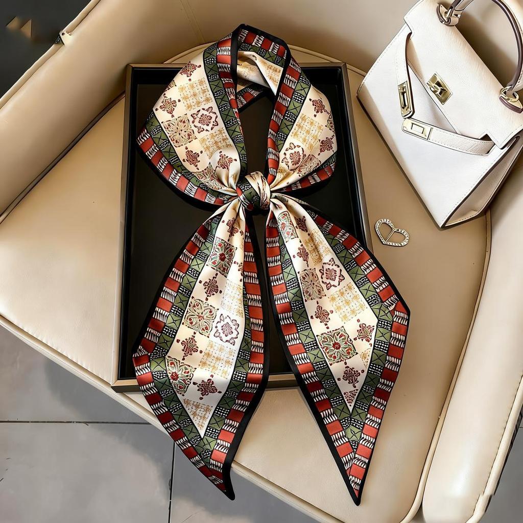 Art French Polka Dot Long Silk Scarf Femininity Versatile High Sense Spring and Autumn New with Shirt Scarf Belt