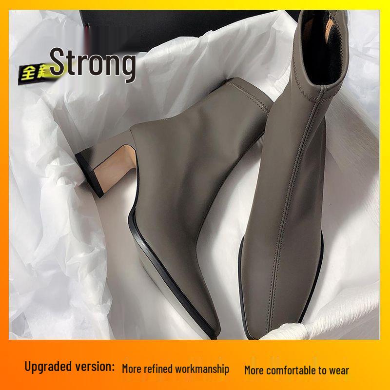 2025 Осінньо-зимові ботильйони на товстому підборі з квадратним носком - Французька м'яка шкіра, Універсальні високі підбори для жінок