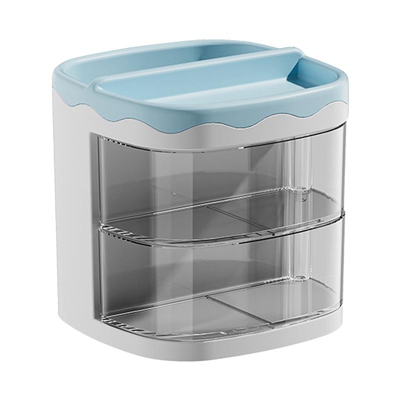 Practical Multi-Functional Desk Organizer Pen Holder Double Layers Rotating Pencils Storage Rack Student Cosmetics Storage Shelf