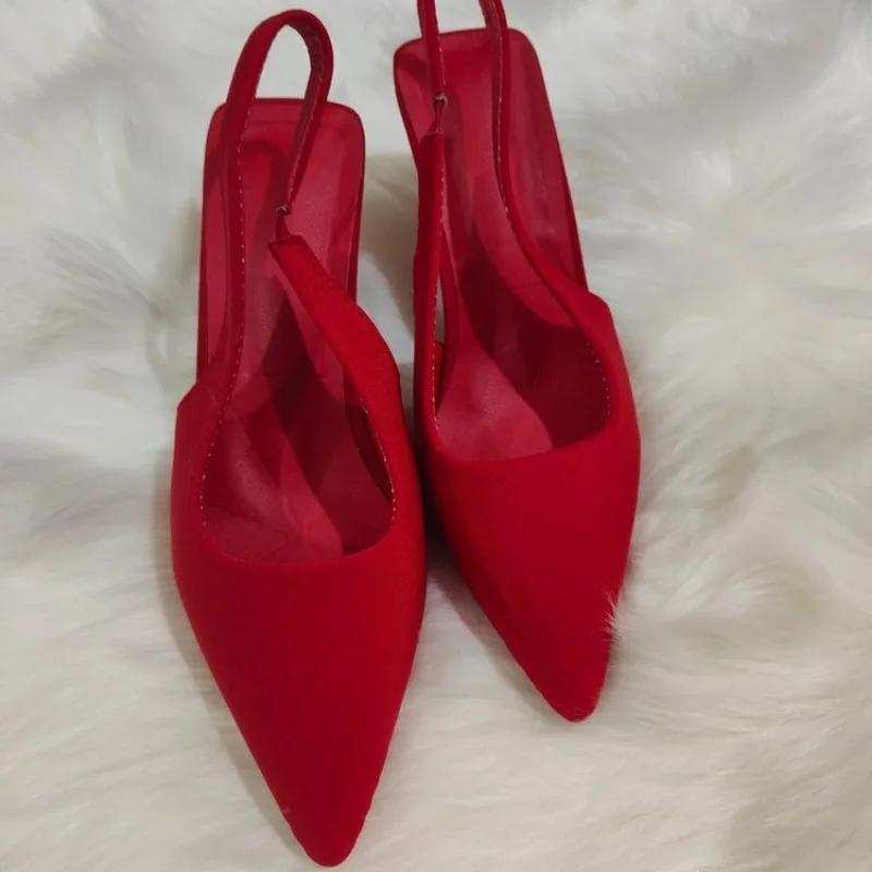 Fashion Temperament Women's Solid Color Sandals Closed Toe Slip-on Thin High Heel Office Career Shoes Sexy Pointed Back Strap Sandalias