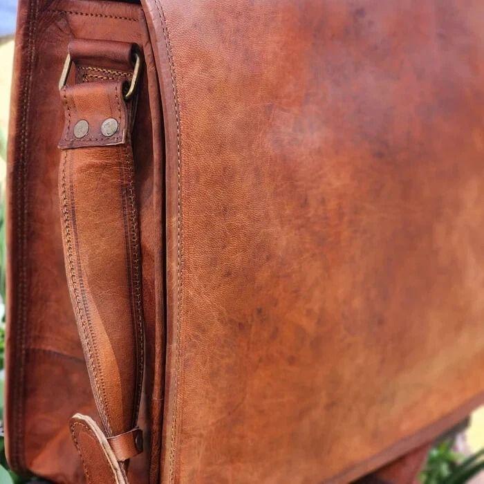 Bag Leather Men Genuine Messenger Shoulder Laptop Travel Vintage Handmade