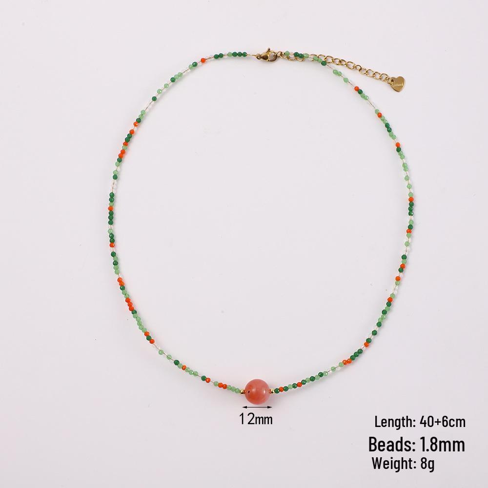 Ultra-Fine Rice Bead Natural Stone Pendant Necklace - Mori-kei Spring/Summer Handmade Fresh Beaded Accessory