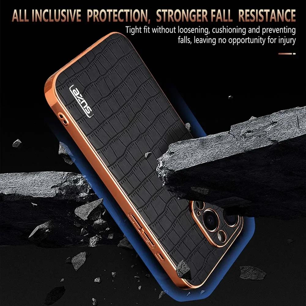 Alligator Style PU Leather Phone Case For iPhone 17 Air 15 16 14 13 12 11 Pro Max Plus Camera Protect Plating Shockproof Cover