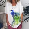Fashion Women's T Shirt V-Neck Short Sleeve Top Women 3d Peacock Graphics Summer Plus Size Everyday Casual Female Clothing 5XL