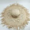 Summer Ins Hollow Big Brim Rough Rafi Straw Hat Women's Beach Hat Travel Seaside Vacation Sun Hat