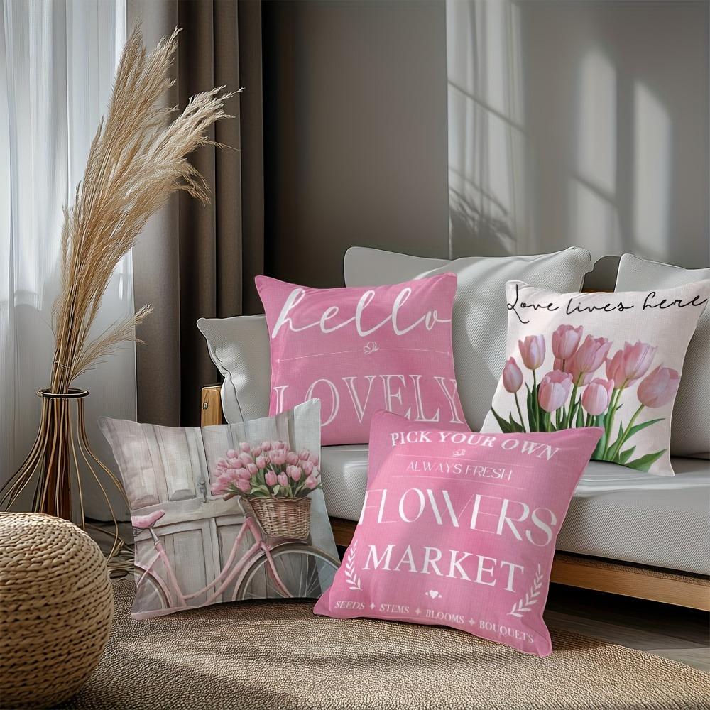 Pink Tulip Warm - Themed Pillowcase PillowcaseBedroom Living Room Sofa Home Decor Polyester Cushion Cover with Zipper