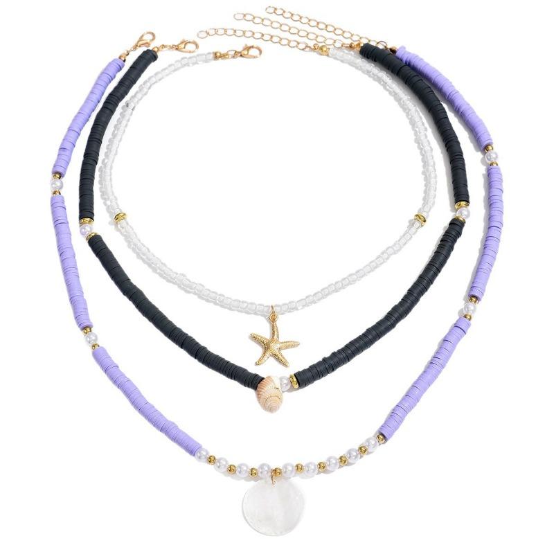 Soft Pottery Pearl Necklace Bohemian Purple Beaded Accessories Ocean Wind Starfish Stacked Neck Women