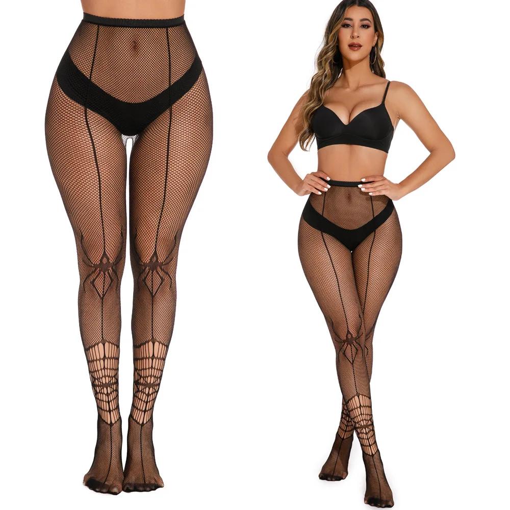 Women'S Spider Fishnet Stocking Sexy Hollow Garter Bat Dark Gothic Mesh Leggings Lolita Jk Tights Halloween Cosplay Pantyhose