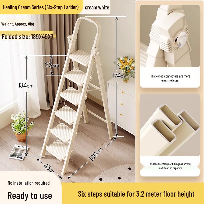Multi-Functional Folding Indoor A-Frame Step Ladder with Handrail, Thickened Step Stool, Telescopic Design
