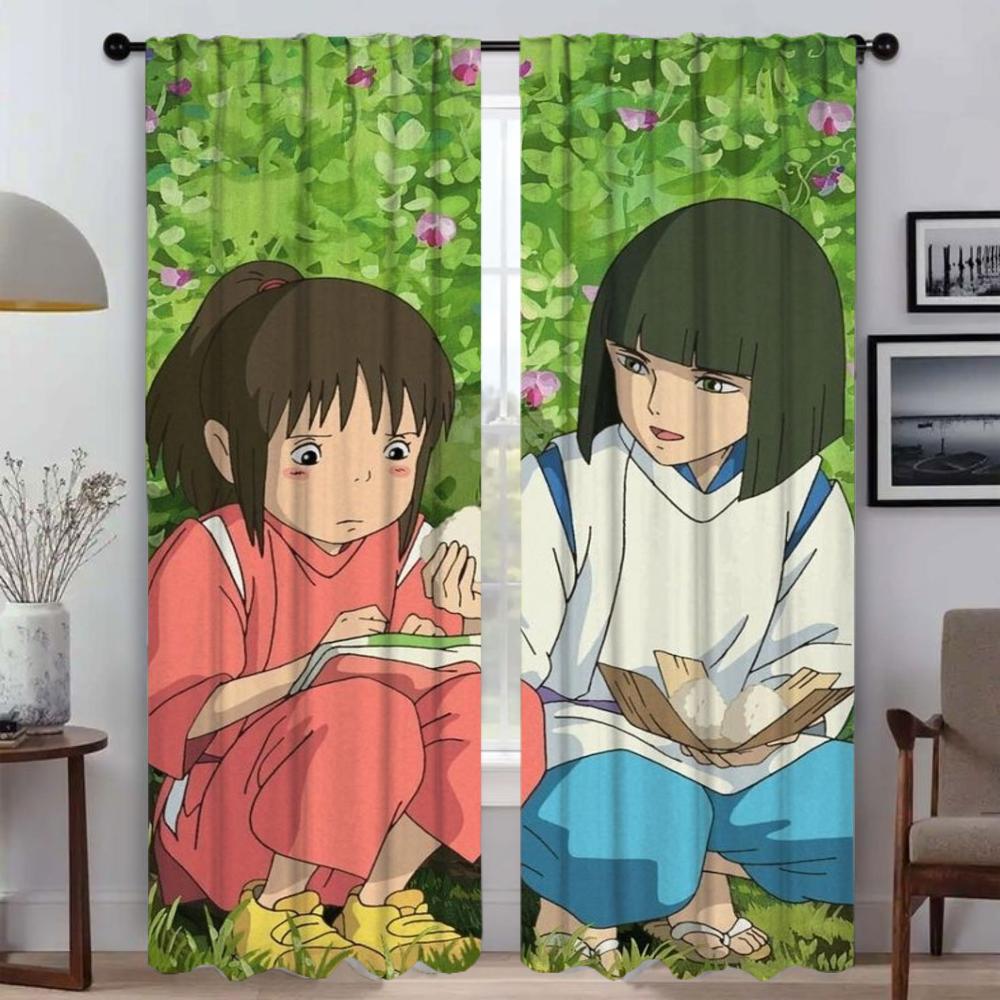 Elegante Raumvorhänge 2 Stück Spiriteds Away Fenstervorhang Tüll für Schlafzimmer Raumteiler Schattierungen Heiminnenvorhänge Wohnzimmer W60xH90cmx2pcs-CL