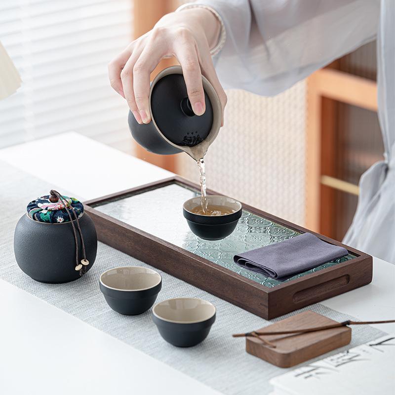 Travel tea set Small set Outdoor Kung Fu tea set Ceramic teapot Portable