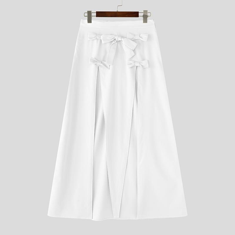 

INCERUN Men High Waist Side Zip-Up Bow Kont Long Party Splits Kilt Skirts XL белый