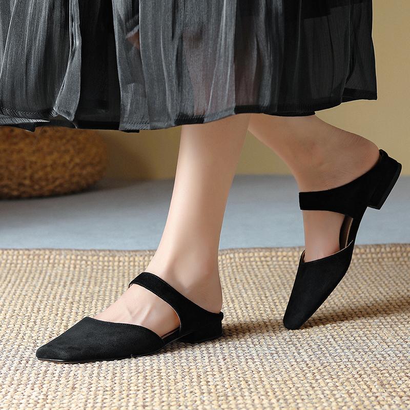 Fashion 2025 New Summer Women Shoes Sheepskin Shoes for Women Simple Bow Women Slippers Low Heels Square Toe Slippers Mules Handmade