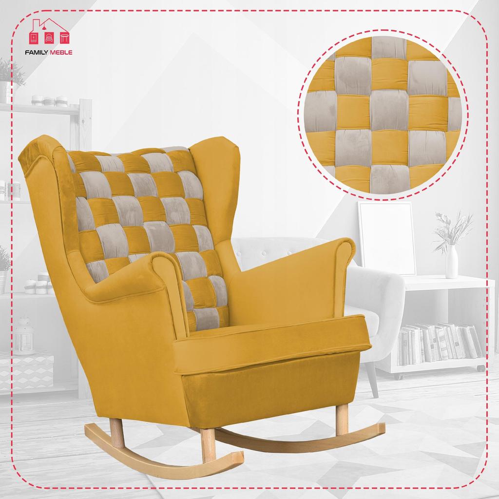 Carol Duo Family Furniture Yellow-gray Checkerboard Rocking Chair Comfortable