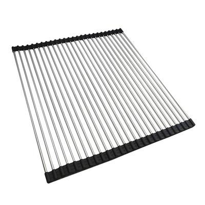 Foldable Dish Drainer Sink Dish Stainless Foldable Kitchen Dish Drainer Mat [Multi-size] Roll-up Drainer, Steel, (Black, 5846 CM)