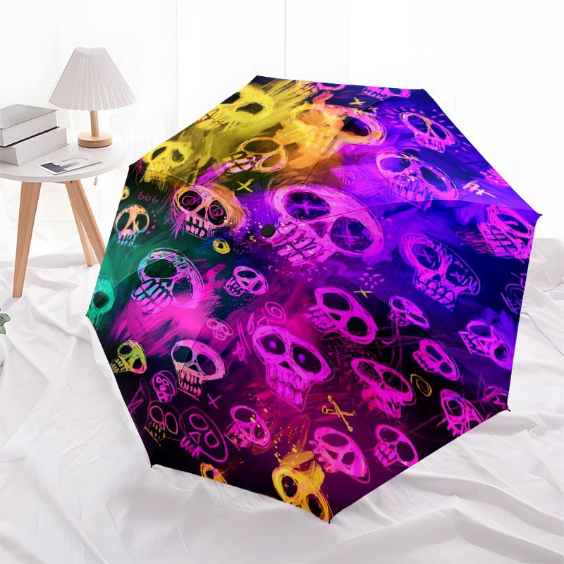 1pc Colorful Skulls Pattern Umbrella with Plastic Handle,Suitable for All Seasons Home Travel Outdoor UmbrellaDD1604