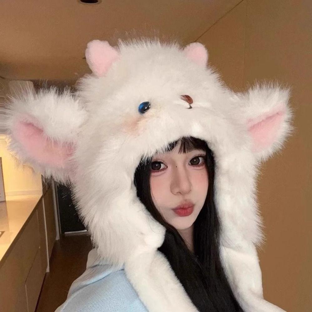 Anti-cold Lamb Ears Warmer Hat Sheep Fluffy Ear Protection Cap Winter Plush Hat Cycling