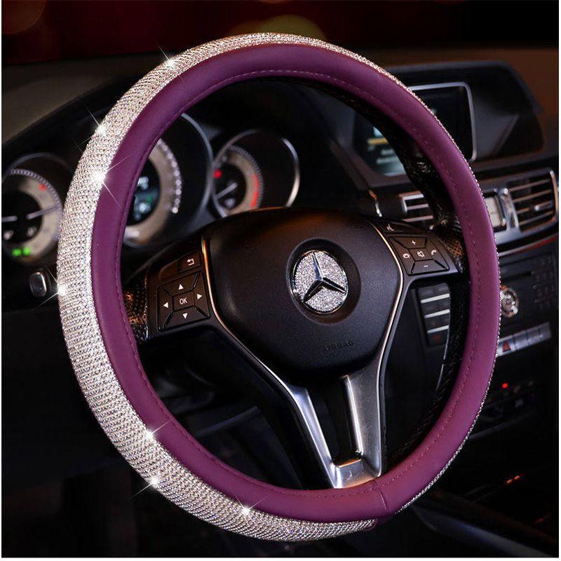 Universal Car Steering Wheel Cover with Diamonds, Fashionable Crystal, Cute Full Diamond Anti-Slip Handlebar Cover for Men and Women Decoration