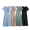 Spring and Summer New European and American Style Women's Clothing Fashion Temperament Casual V-neck Silk Satin Texture Dress