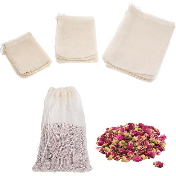 30 Reble Spice Bags, 3 Sizes, White, Drawstring Closure, Cotton Material, Fine Mesh Design, Ideal for Cooking, Soup, Tea, Coffee, and More