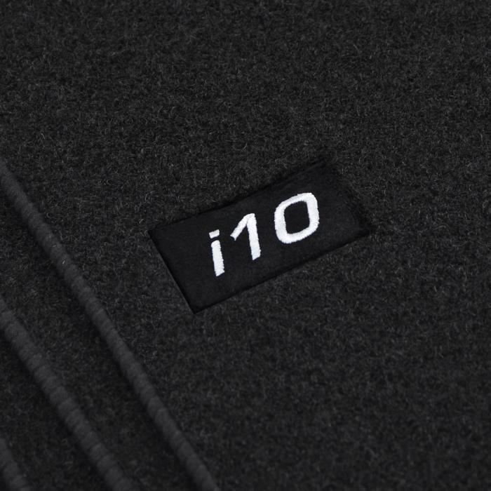 Tapis De Sol - Logo - Hyundai I10 - Velours Noir - 4 Pièces - Ajustement Précis