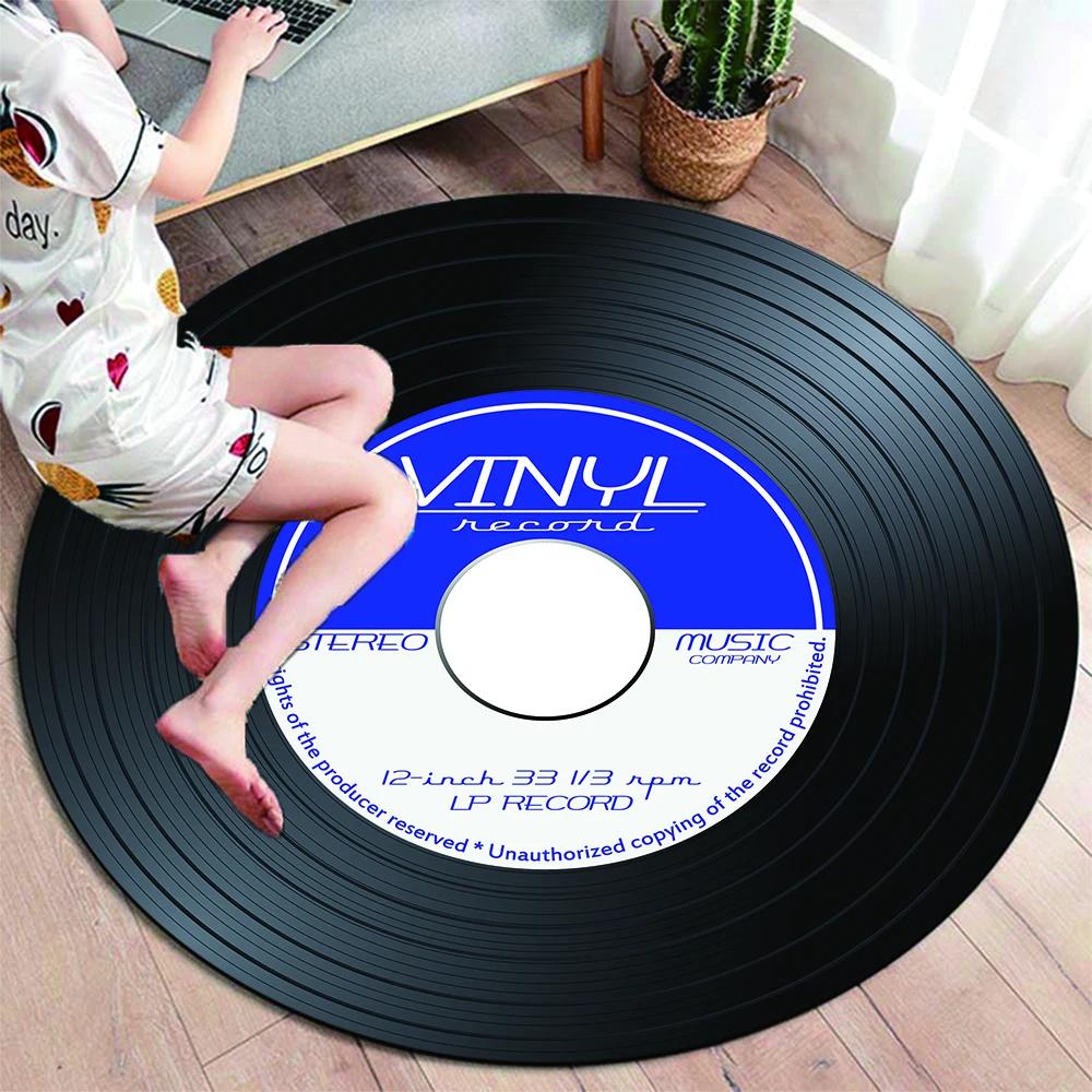 Classical Music Vinyl Record Round Rug,Carpets for Living Room Chair Decoration,Children's Play Crawling Soft Non-slip Floor Mat