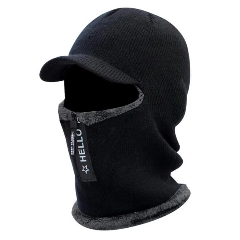 

Unisex Winter Warm Facial Protection Hat Thickened Knitted Cycling Hat Warm and Cold-proof Neck Scarf Hood Windproof Sun Hats чорний
