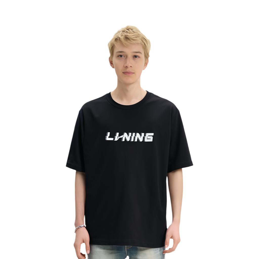 Li-Ning Letter Round Neck Pullover Short Sleeve T-Shirt Men Tops Black AHSU829-1