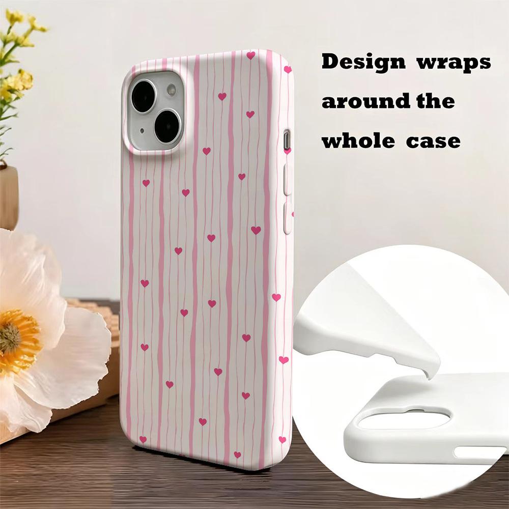 Ins Pink Love Striped Girl Heart Film Mobile Phone Case for iPhone17Pro Apple 14 Spot Wholesale