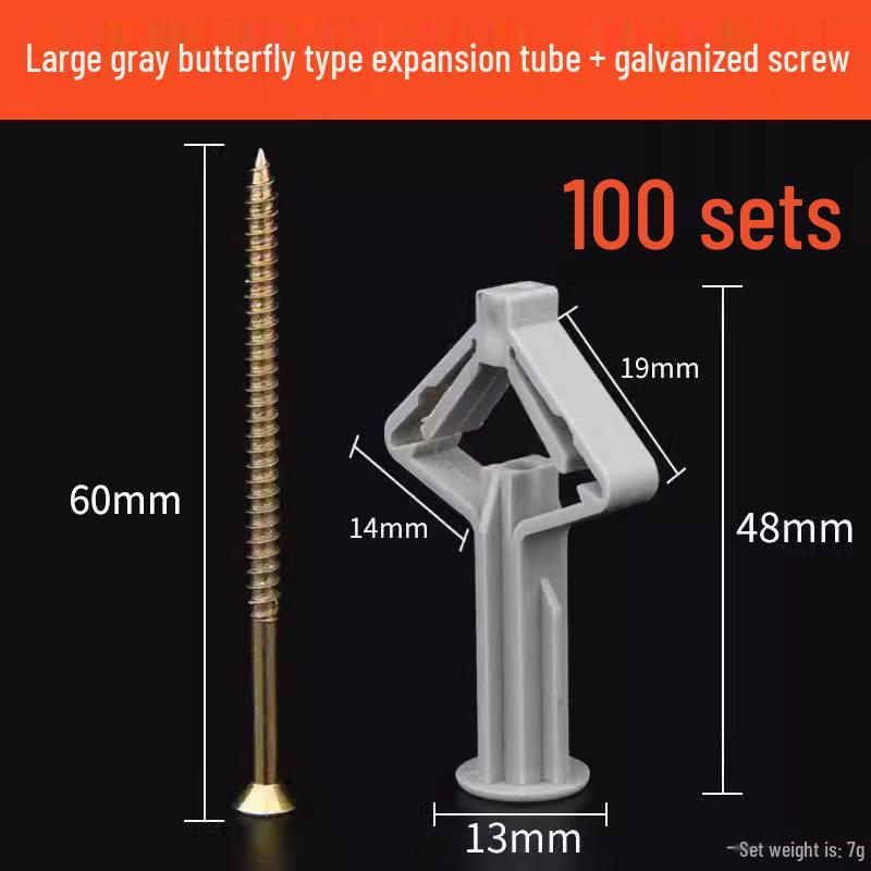 Gypsum Board Expansion Screw Set: Self-Tapping Plastic Plug & Butterfly Anchor
