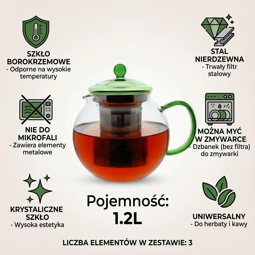 GLASS JUG 1.2L TRANSPARENT TEA COFFEE FILTER