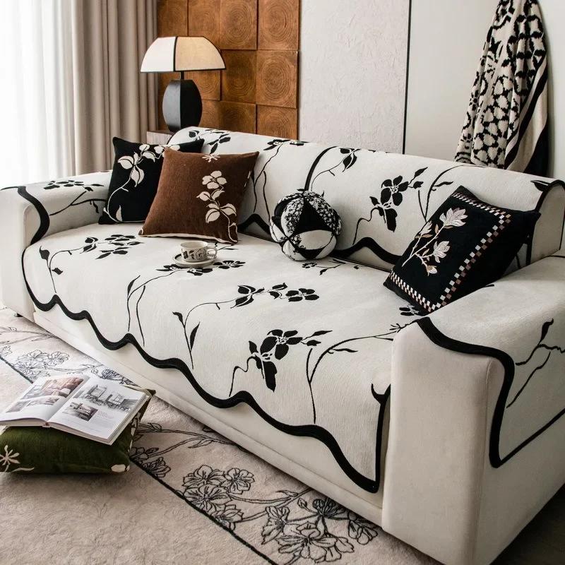 Flowers Jacquard Chenille Sofa Covers For Living Room Anti-Slip Sofa Cushion Irregular Shaped Four Season Universal Couch Towel