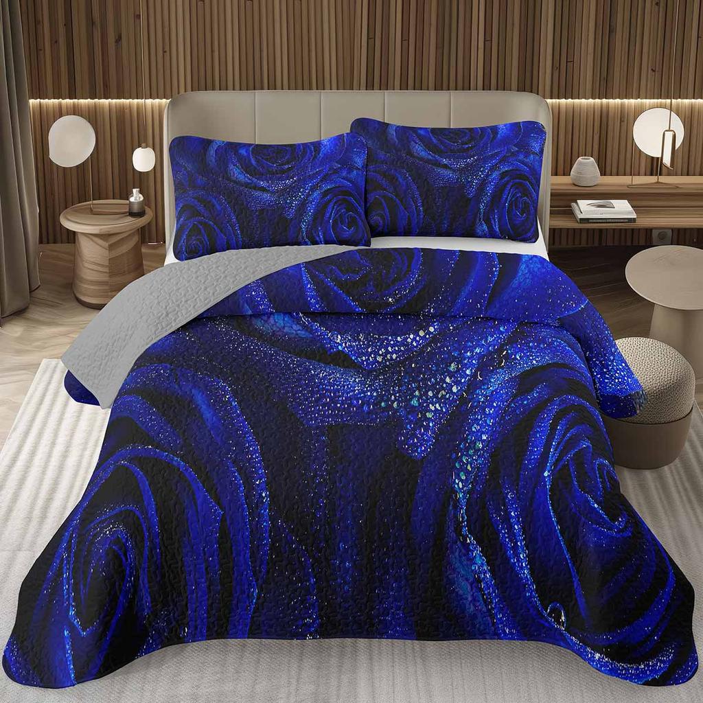Romantic Rose Bedspread Queen/King/Twin Botanical Floral Coverlet Valentine's Day Quilted Bedding Set for Girls Women Room Decor